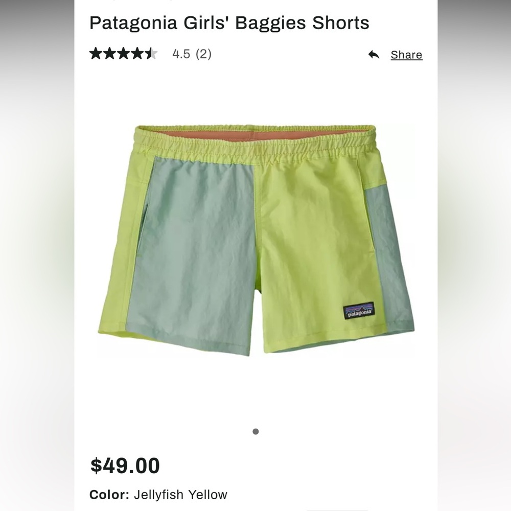 Patagonia girls’ baggies shorts sz M